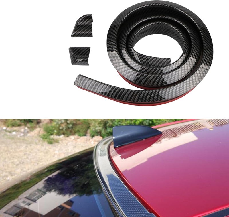 CHRYMUM Car Rear Spoiler Roof Lip Kit, Carbon Fiber 3D Rubber Trunk Spoiler Trim Strip, Car Rear Spoiler Kit, Auto Exterior Accessories Punch-Free Installation for Most Cars - Image 1